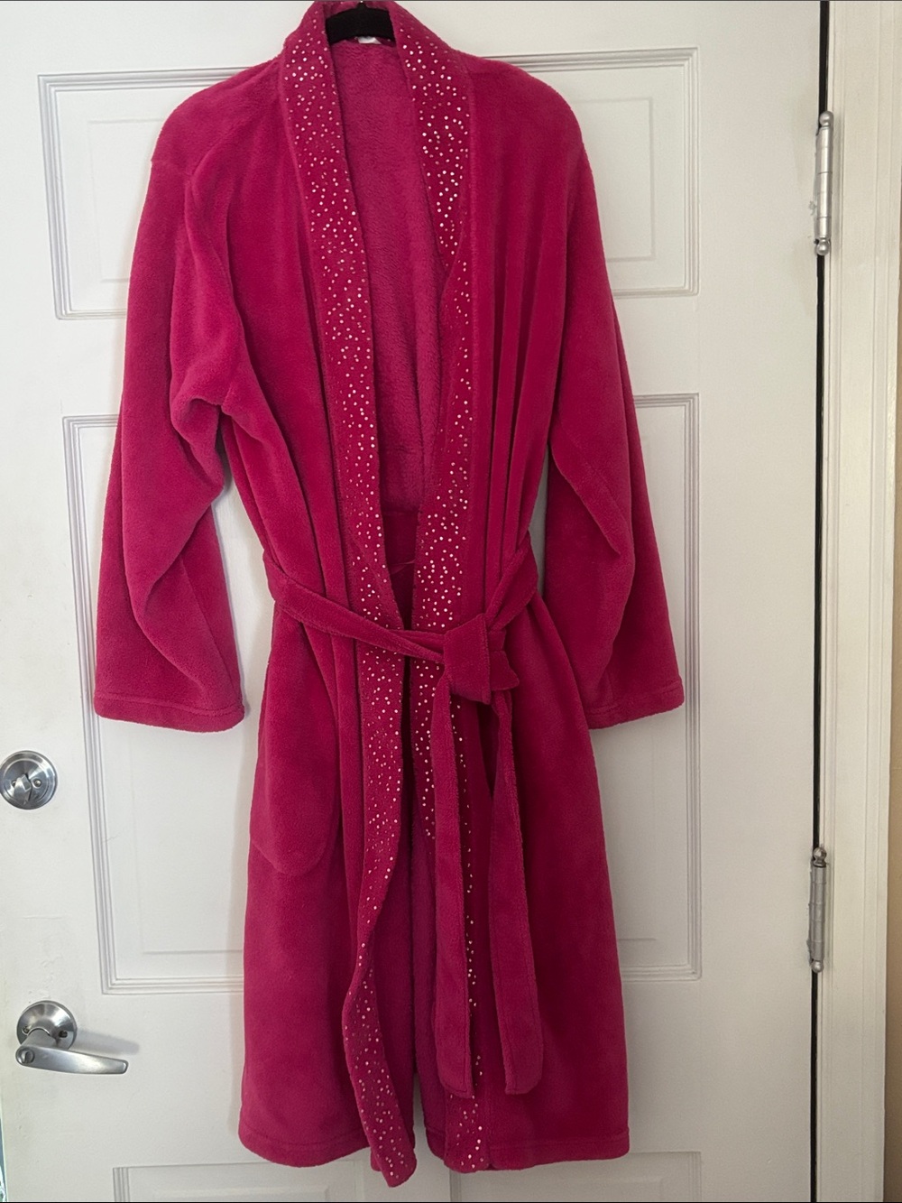 Ulta Beauty Fuchsia Pink Plush Robe with Sparkle Trim